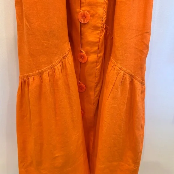 by Anthropologie Renee Dress XS Midi Orange Linen Flutter Sleeve - Picture 8 of 9